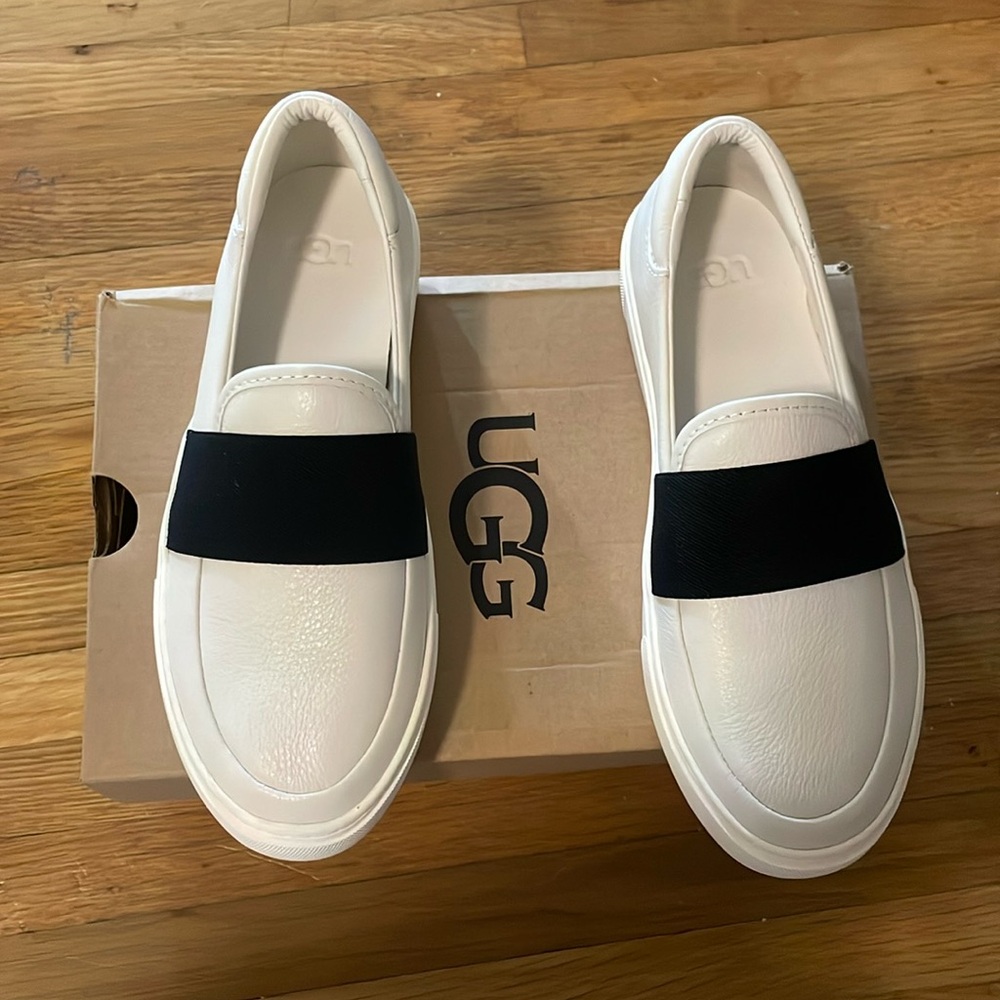COPY - Brand white leather tennis with black trim , brand new